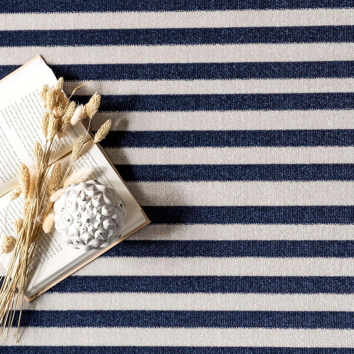 nuLOOM Holly Multi Stripe – Alfombra de área para interiores y exteriores, 4 x 6 pies, azul