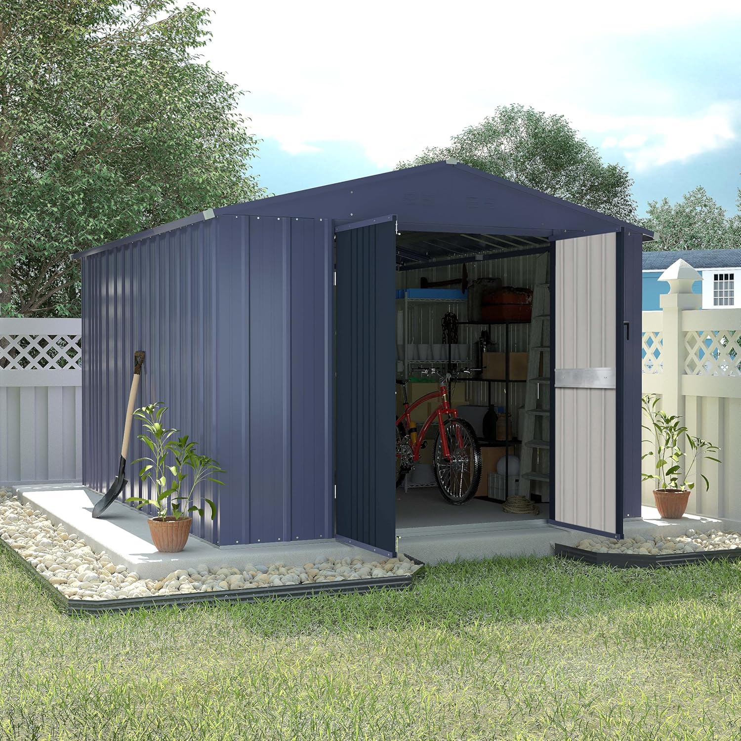 VEIKOU Cobertizo de almacenamiento de 8 x 10 pies con acero galvanizado grueso, cobertizo de almacenamiento al aire libre con puerta con cerradura y