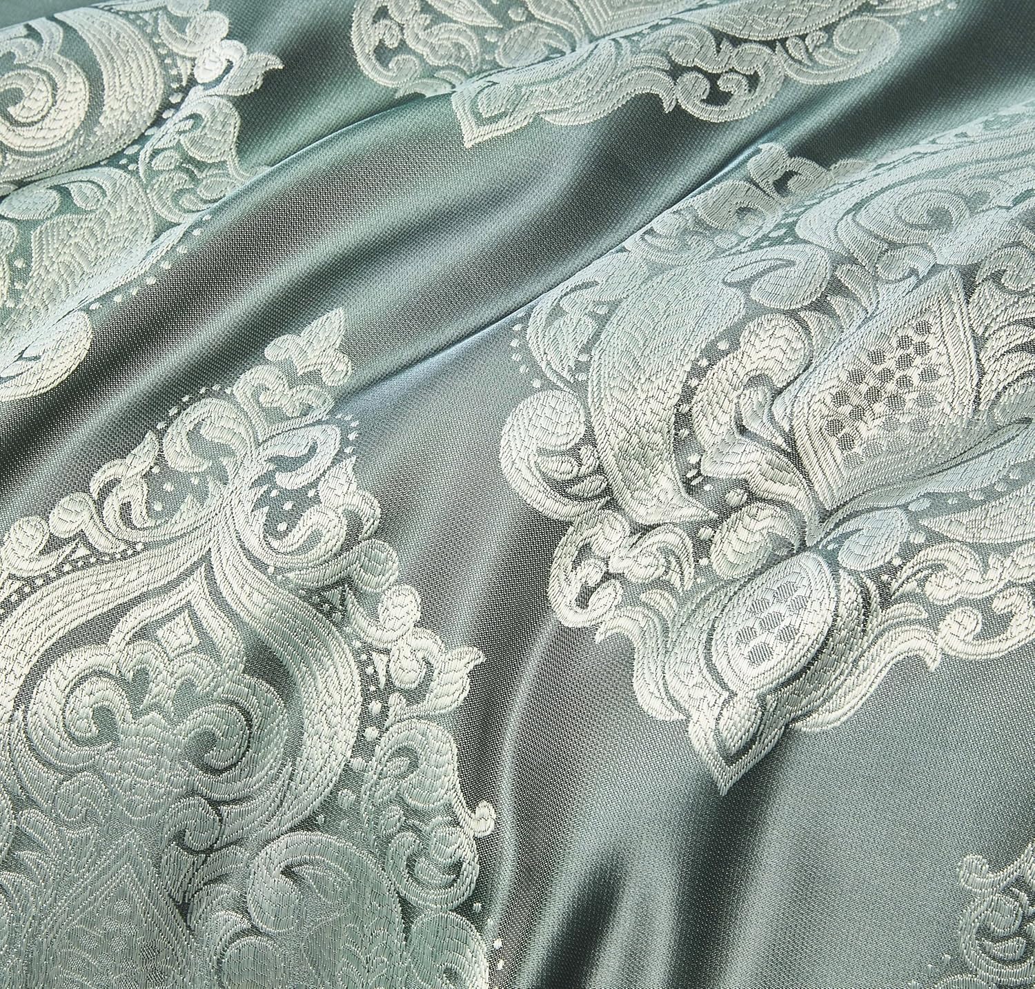Trinity – Juego de edredón de lujo de 7 piezas, edredón tradicional de medallón jacquard gris y verde con cojines decorativos y fundas de almohada,