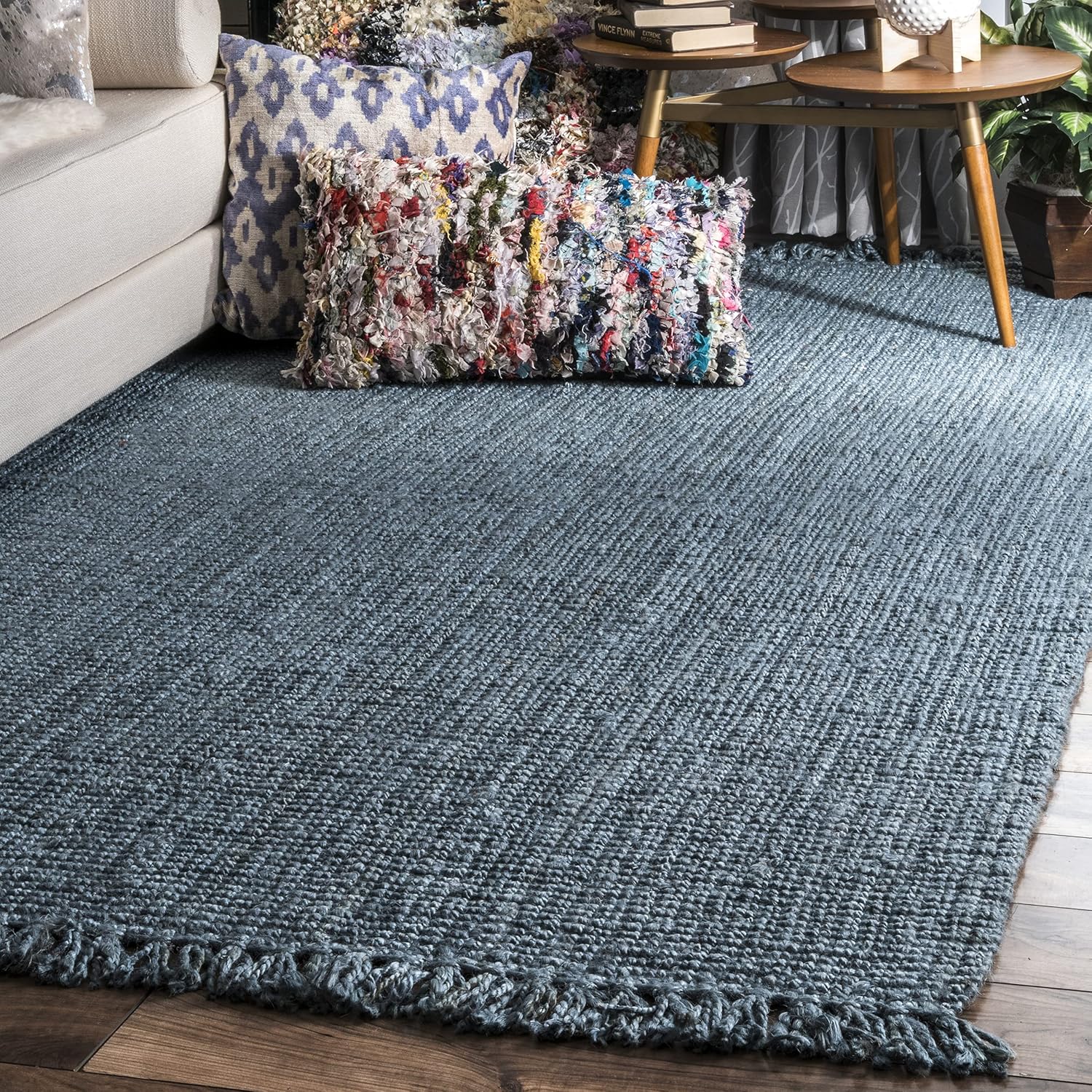 nuLOOM – Alfombra gruesa de yute Daniela Farmhouse, 8 x 10, color azul