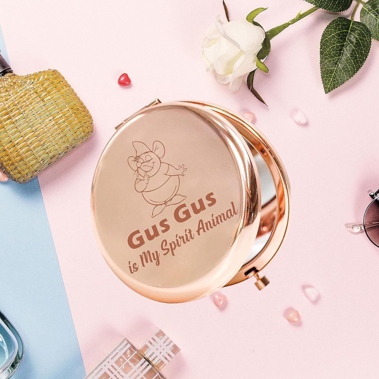 AKTAP Gus Gus The Mouse – Espejo de bolsillo para regalo de cuento de hadas inspirado en la historia de Gus Gus es mi espíritu, espejo de maquillaje