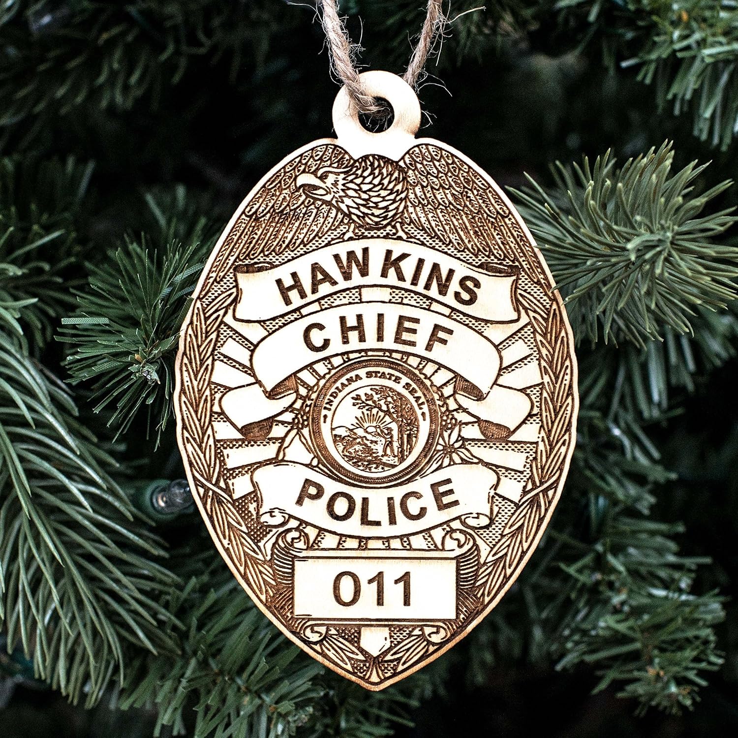 Ornament – Hawkins Chief of Police – Raw Wood 3×4.5in