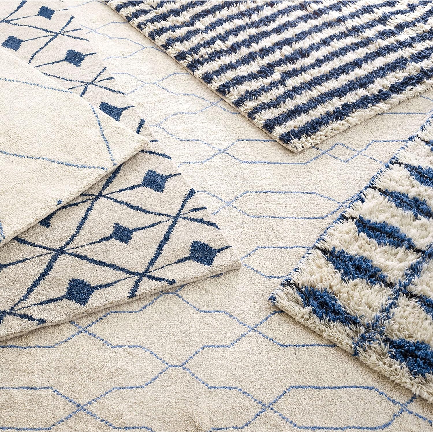 Dash and Albert Zaida – Alfombra de lana tejida a mano, 3 x 5 pies, azul marinomarfil