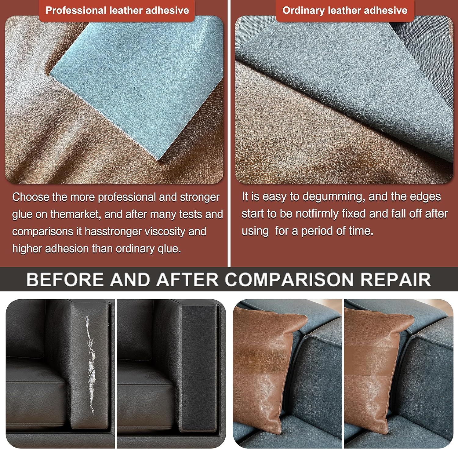 Kit de cinta adhesiva de reparación de cuero, reparación de cuero autoadhesiva para muebles, sofá, asientos de automóvil, silla de oficina, kit de
