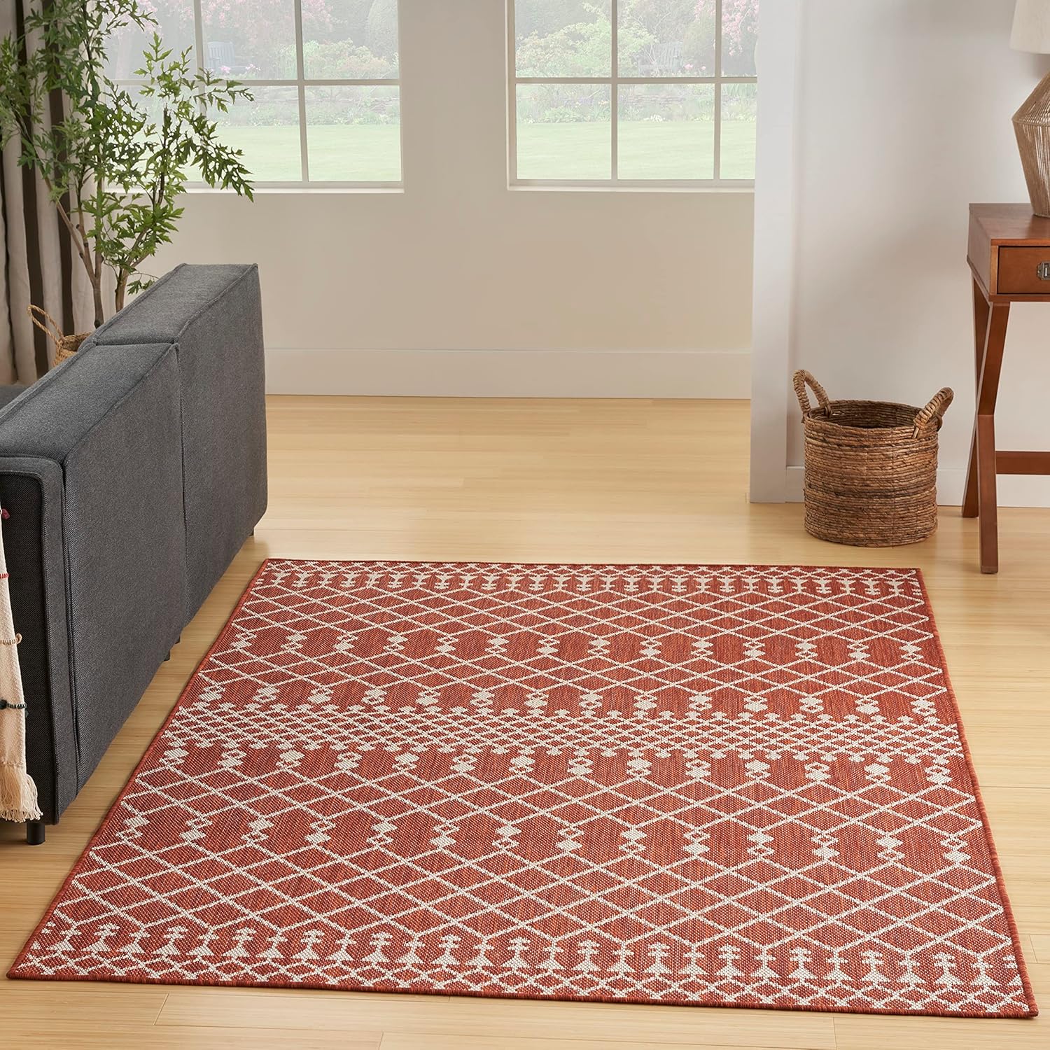 Nourison Positano – Alfombra de 5 x 7 pies, color terracota para interiores y exteriores, fácil de limpiar, no se desprende, para dormitorio, sala