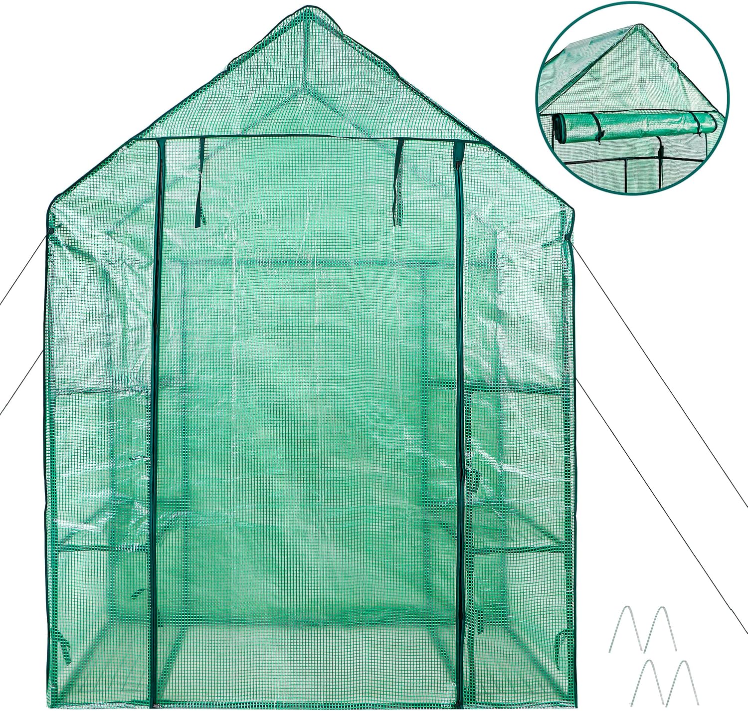 Mini invernadero de 3 niveles con 12 estantes, cubierta de tela de polietileno con puerta enrollable con cremallera para flores y plantas