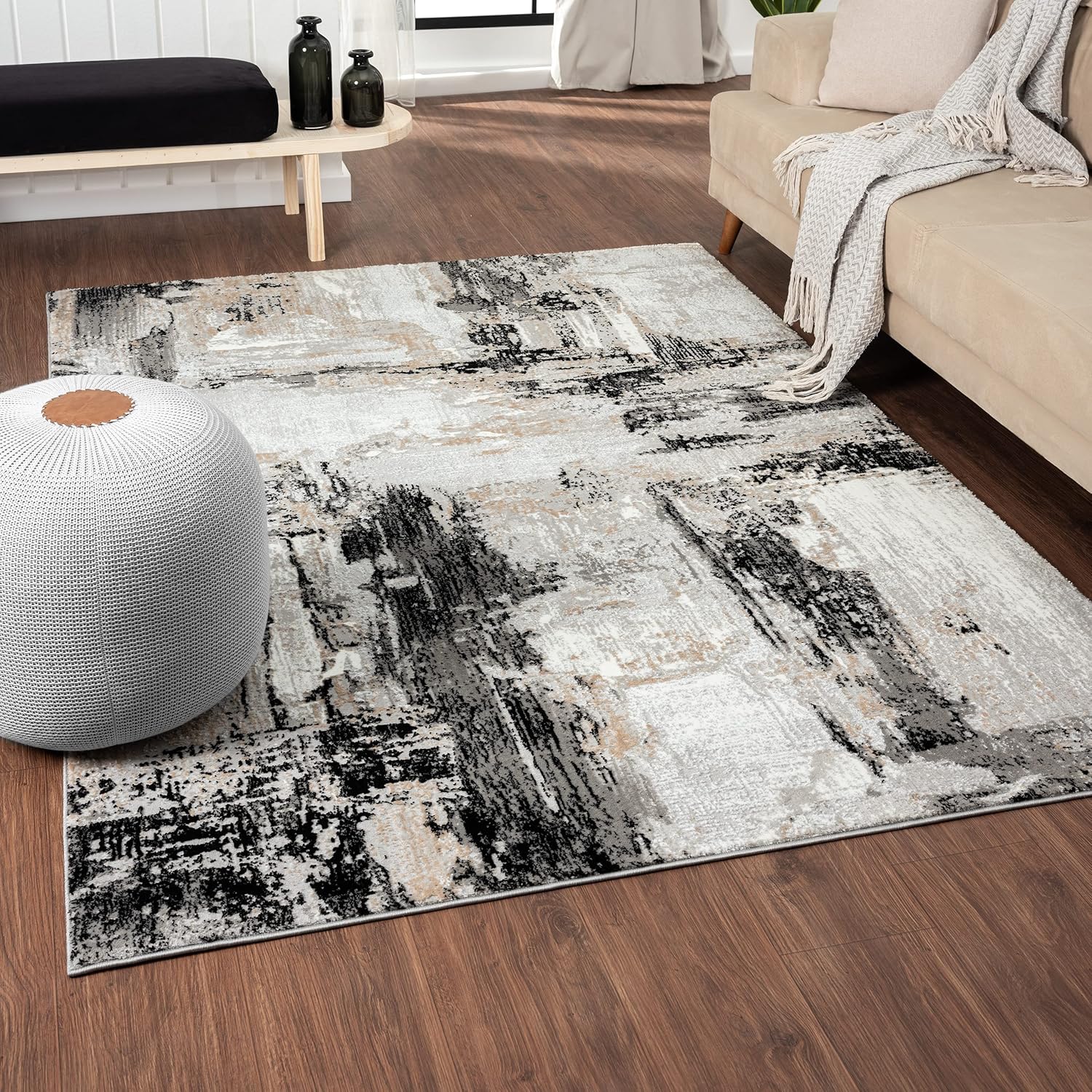 LUXE WEAVERS Camellia Collection 1660 – Alfombra abstracta envejecida gris de 5 x 7 pulgadas