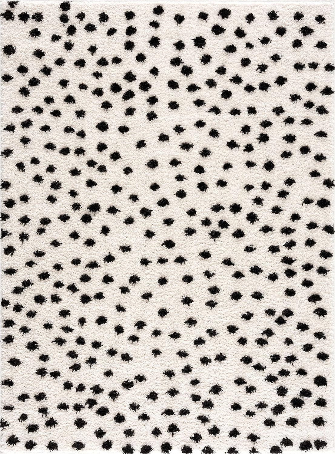 Hauteloom Tilos – Alfombra dálmata para sala de estar, dormitorio, cuarto de bebé, alfombra lanuda con patrón de puntos, pelo alto de felpa, negro,