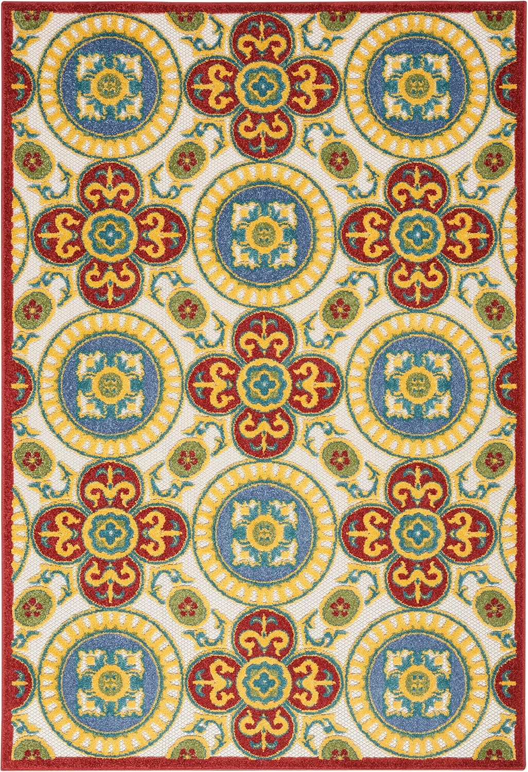 Nourison Aloha – Alfombra de área para interiores y exteriores, 3 pies 6 pulgadas x 5 pies 6 pulgadas, fácil limpieza, no se desprende, para
