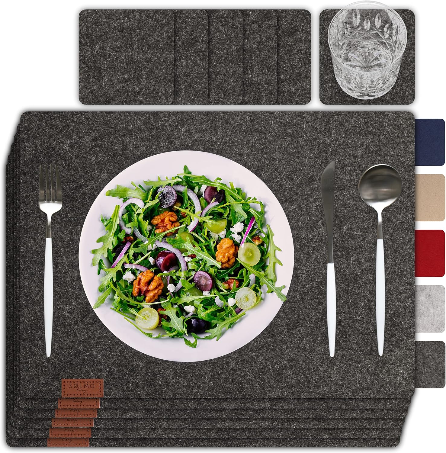 Sølmo – Juego de 6 manteles individuales de fieltro de alta calidad, lavables, manteles individuales de 16 x 13 pulgadas, lavables, posavasos de