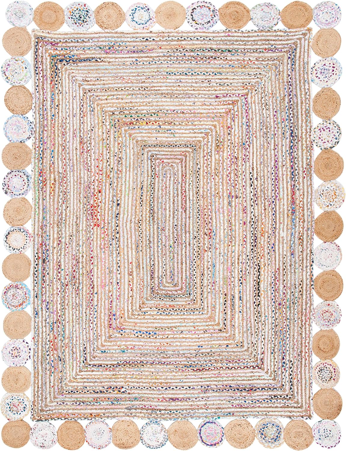 SAFAVIEH Cape Cod Collection – Alfombra de área de 6 x 9 pies, beige y multicolor, hecha a mano de yute trenzado y algodón, ideal para zonas de alto