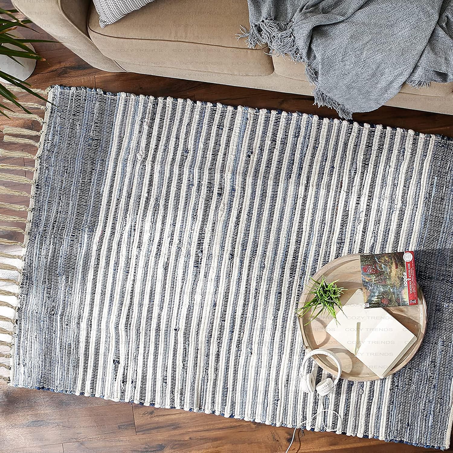 Alfombra de trapo de algodón de 24 x 36 pulgadas, 2 x 3 pies, alfombra Chindi multicolor, tejida a mano, lavable y reversible para sala de estar,
