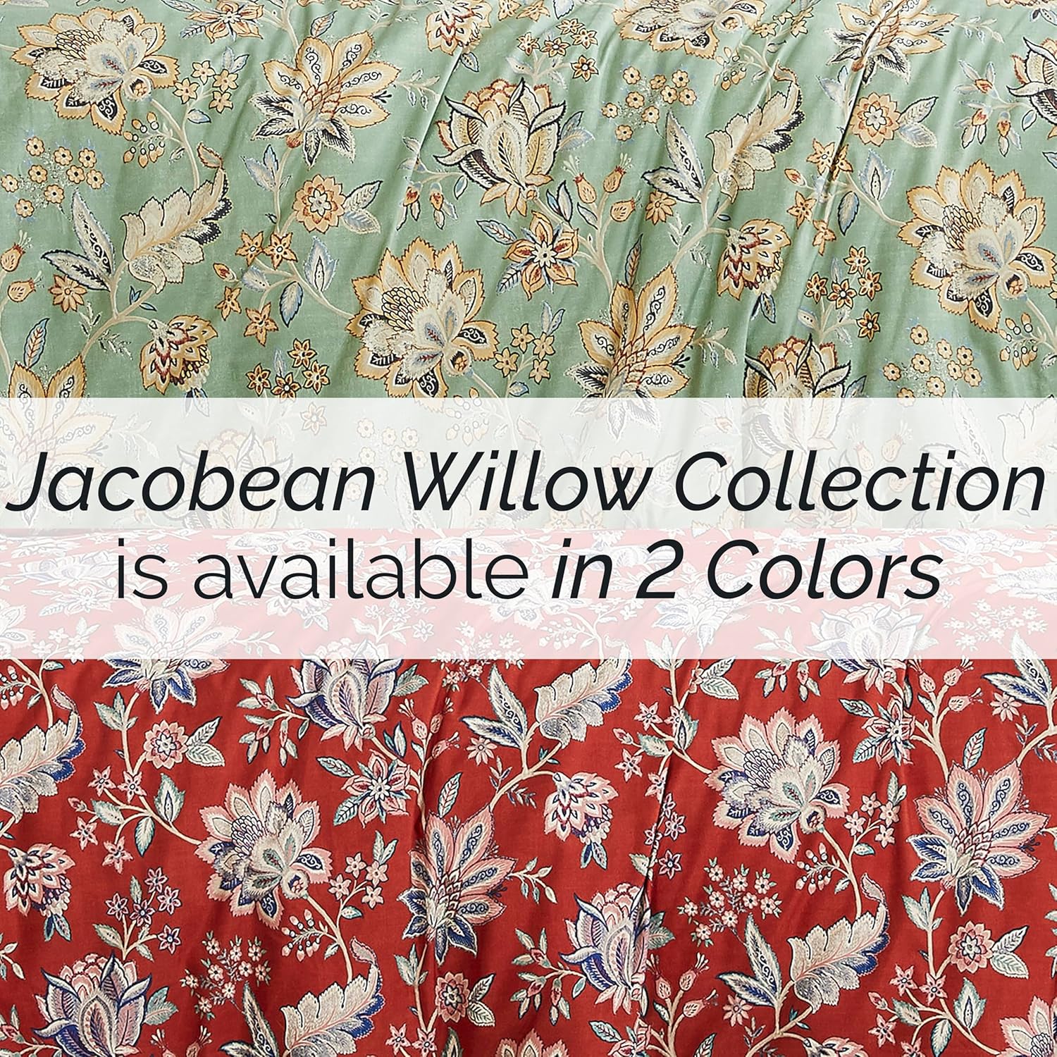 Southshore Fine Living, Inc. Jacobean Willow Collection – Juego de funda de edredón tamaño individual, funda de edredón floral roja de 2 piezas con