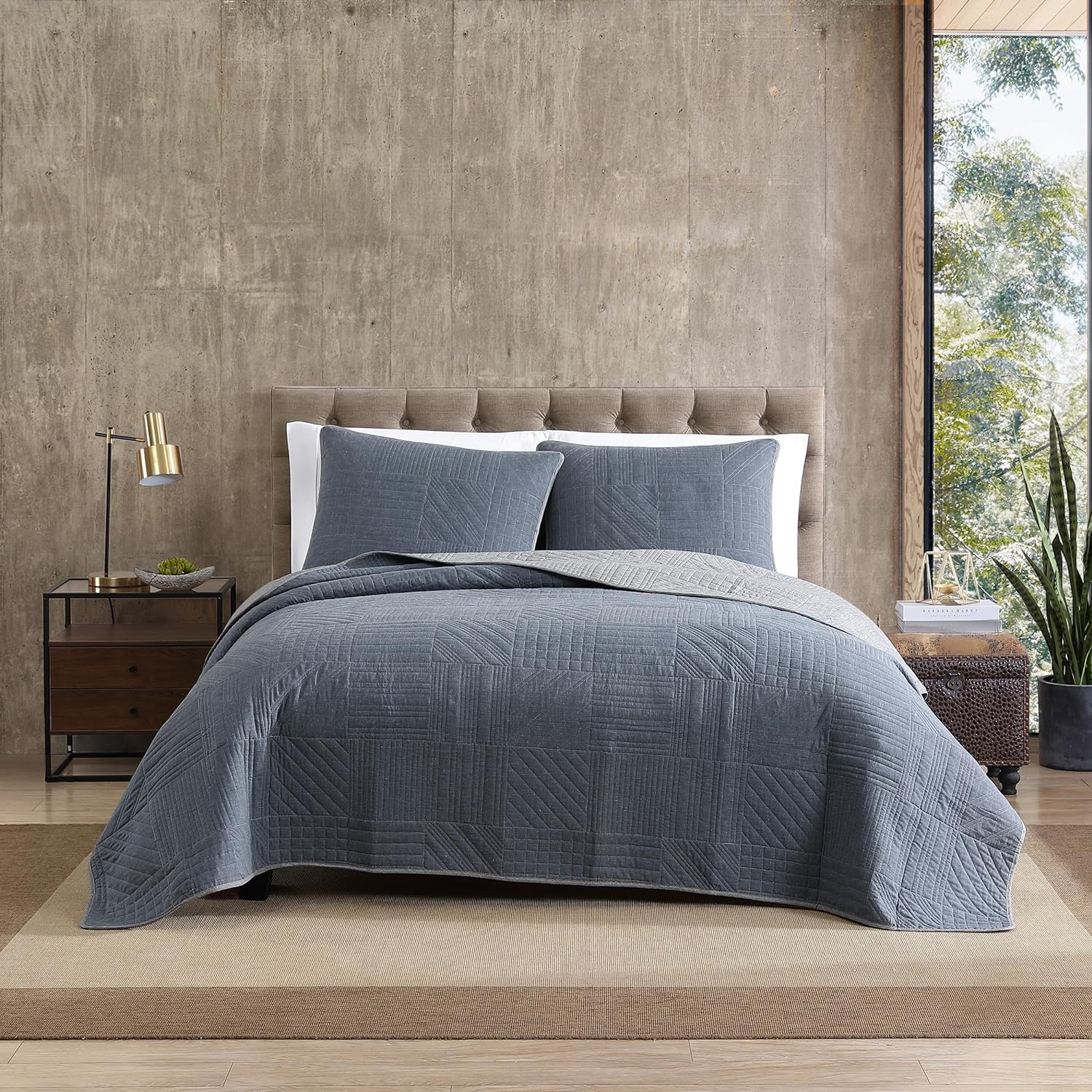 Eddie Bauer – Juego de edredón King, ropa de cama reversible con fundas a juego, decoración ligera del hogar para todas las estaciones (azul lago
