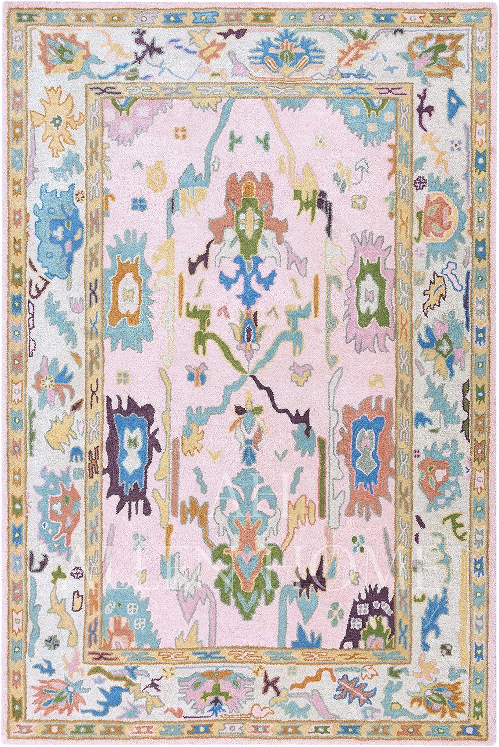Allen Home – Alfombras 100% de lana hechas a mano, alfombras Ushak pastel adecuadas para sala de estar, dormitorio, comedor, respaldo de látex