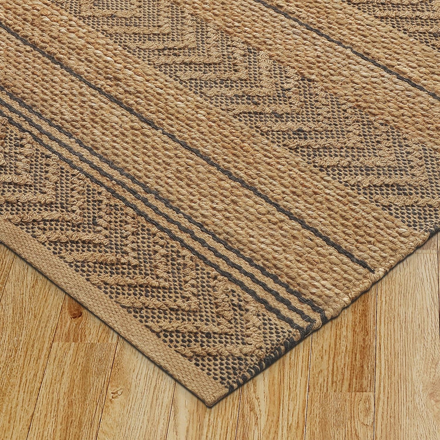 LR Home Alfombra de área de fibra natural geométrica gris tejida a mano, 7 pies 9 pulgadas x 9 pies 9 pulgadas