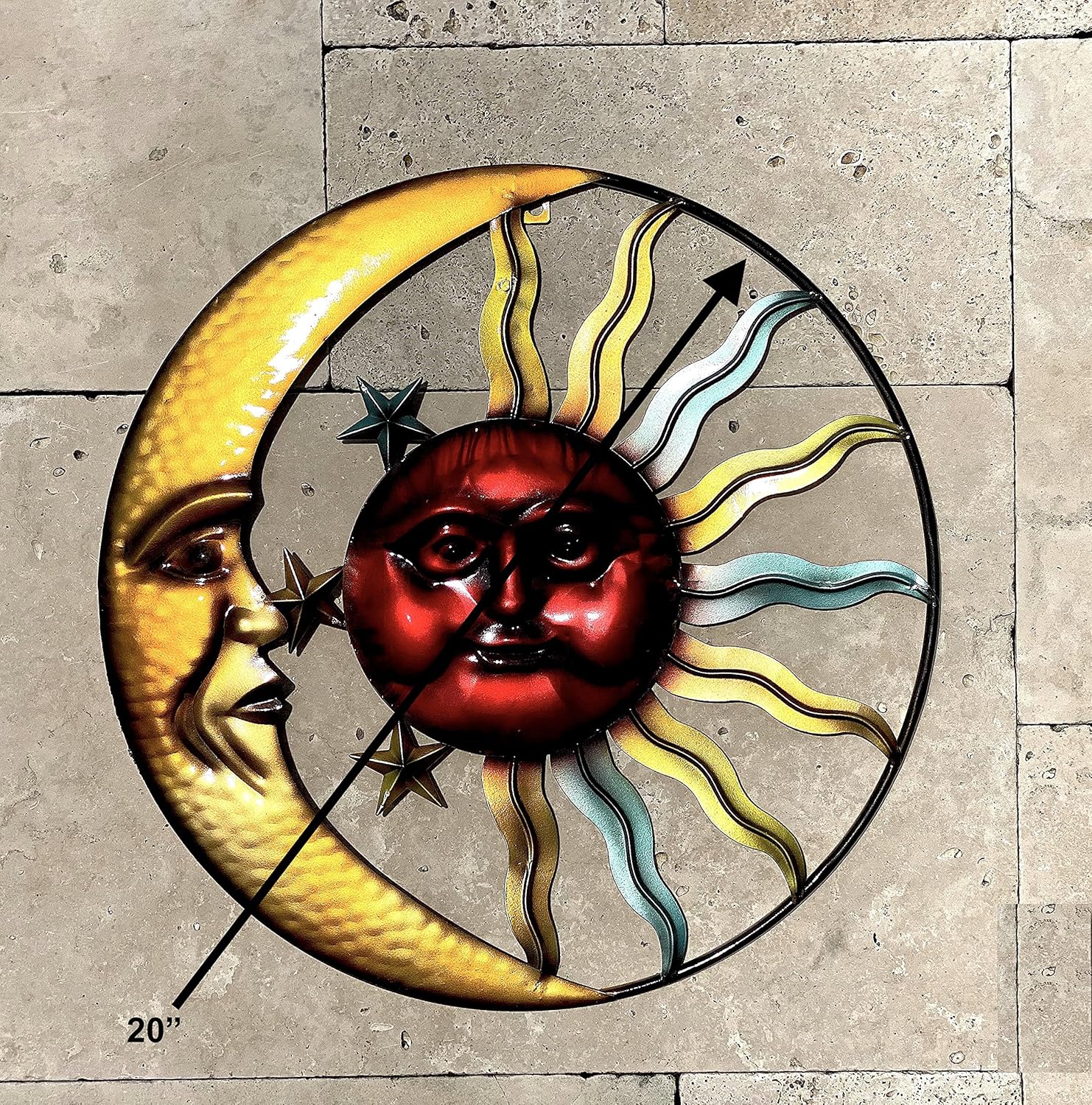STC World Sunface Moon Stars Celestial Metal Art Interior Exterior Wall Garden Decor 20″