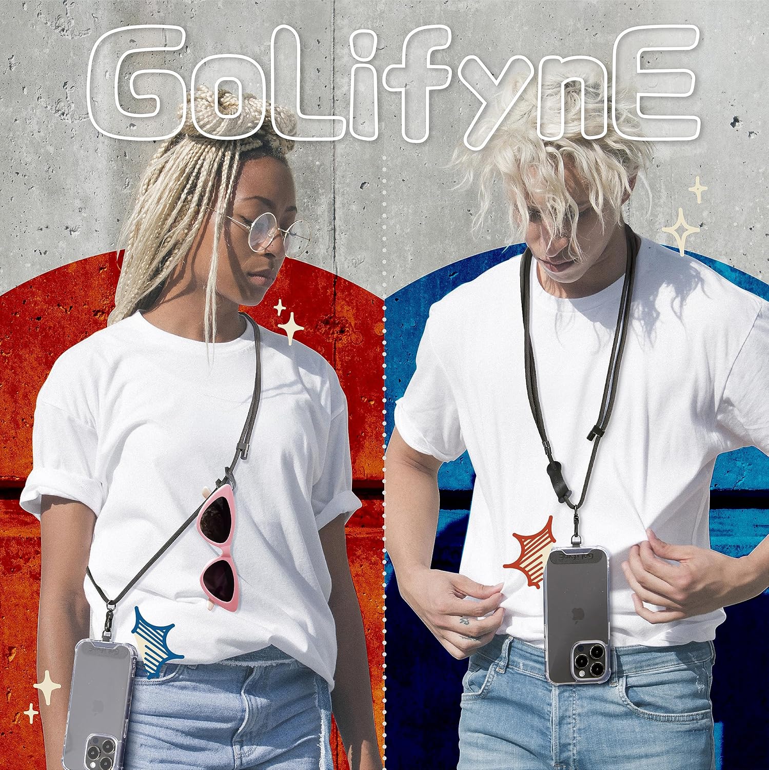 Golifyne Cordón universal para teléfono, correa cruzada antirrobo para iPhone 15 Pro Max y la mayoría de teléfonos inteligentes, soporte ajustable