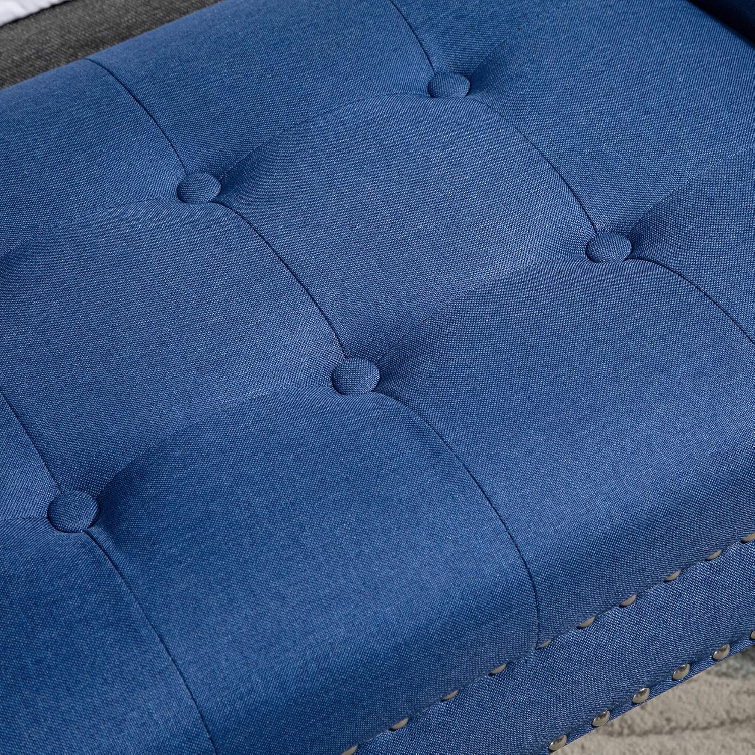 HOMCOM Moderno banco otomano tapizado de tela decorativa para dormitorio o sala de estar, color azul