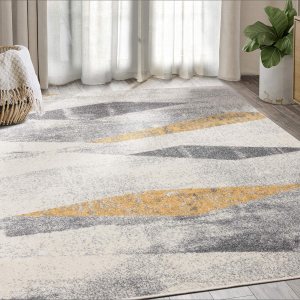 Abani Laguna Collection – Alfombra turca envejecida geométrica, color gris y amarillo, estilo moderno, 6 x 9 pies, alfombra decorativa Abani Laguna Collection – Alfombra turca envejecida geométrica, color gris y amarillo, estilo moderno, 6 x 9 pies, alfombra decorativa
