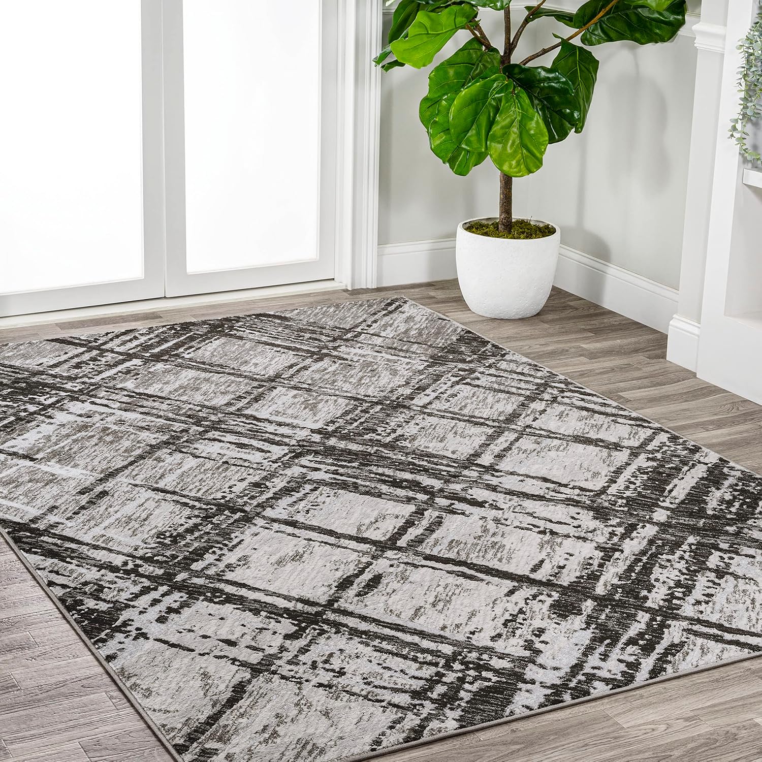 Eyely ROS201D-4 – Alfombra de seda con diseño de orquídea de seda, moderna, abstracta, de transición, contemporánea, sólida y a rayas, para
