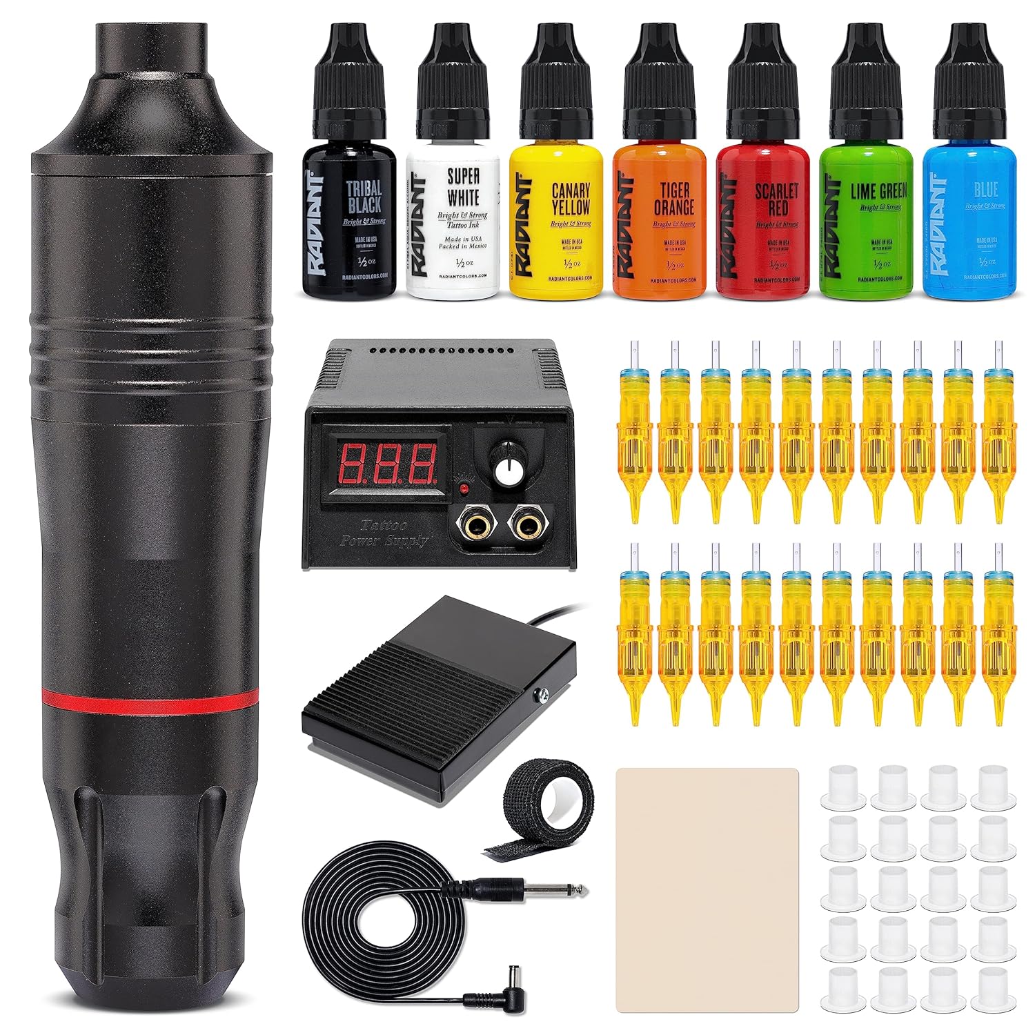 Pirate Face Tattoo Kit de bolígrafo rotativo, todo en uno, kit de máquina de tatuaje rotativo todo en uno con 7 tintas de colores radiantes,