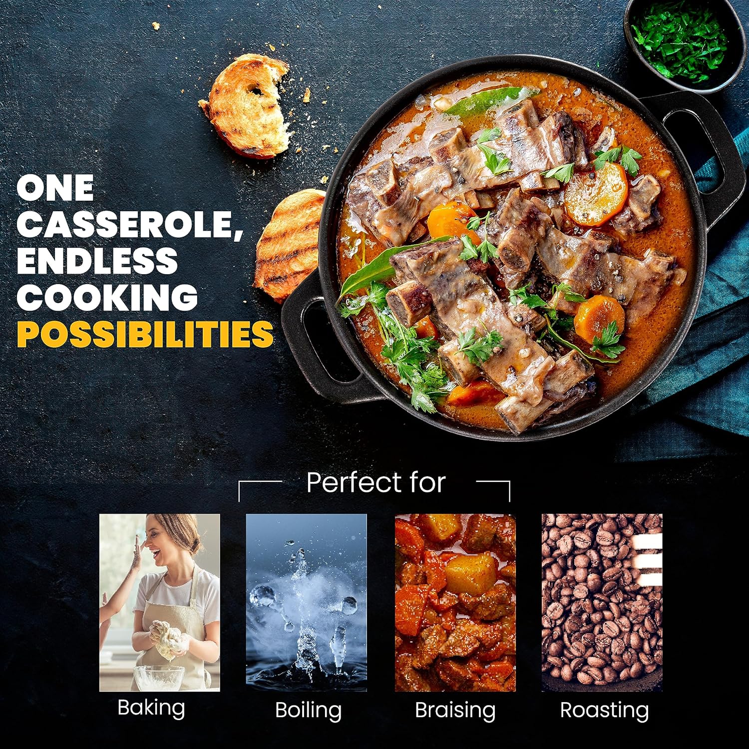 Machika Horno holandés  Cazuela de hierro fundido esmaltado  Olla holandesa para cocinar guisos, estofar carne, sopa y más  Perfecto para uso en