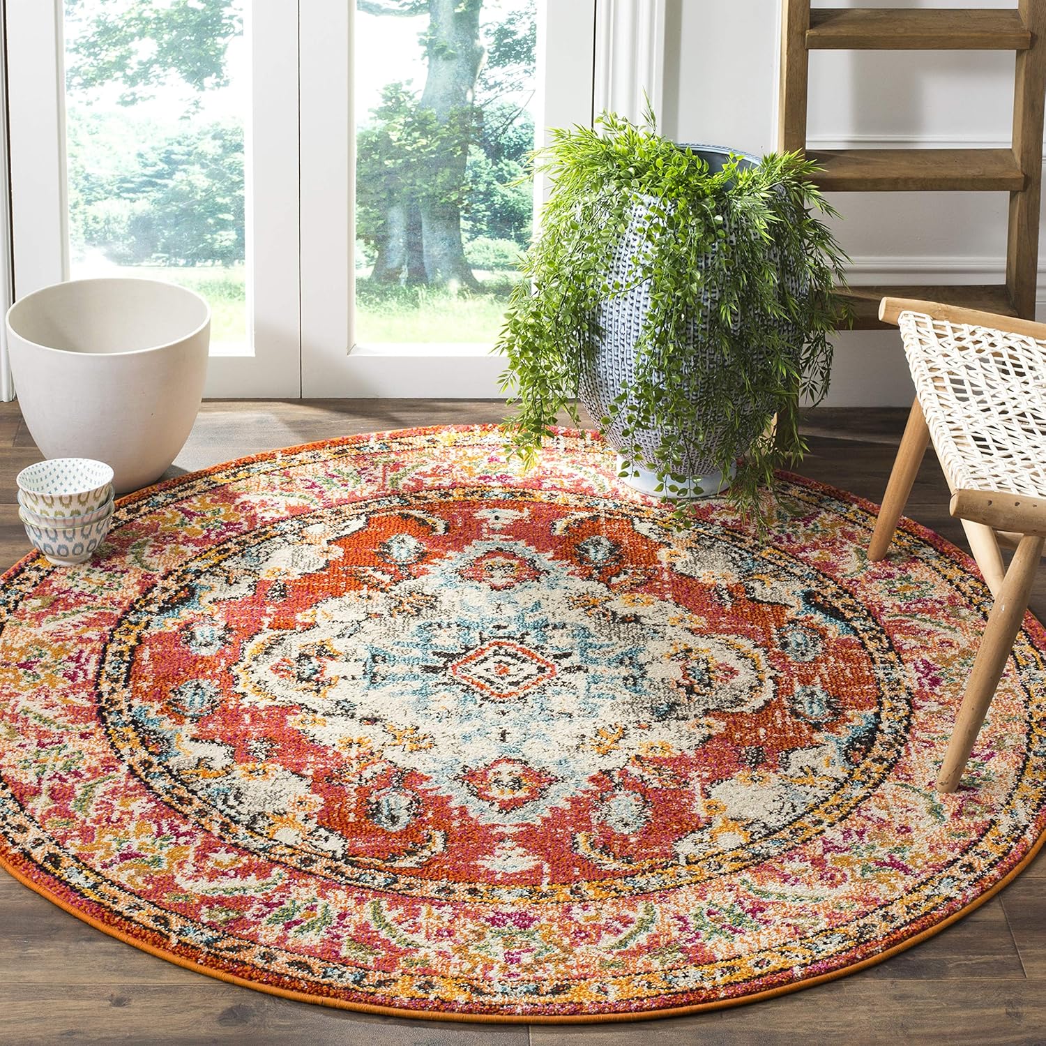 Alfombra bohemia Safavieh estilo medallón antiguo, colección Monaco MNC243H, no suelta fibra, resistente a las manchas, ideal para comedor, entrada,