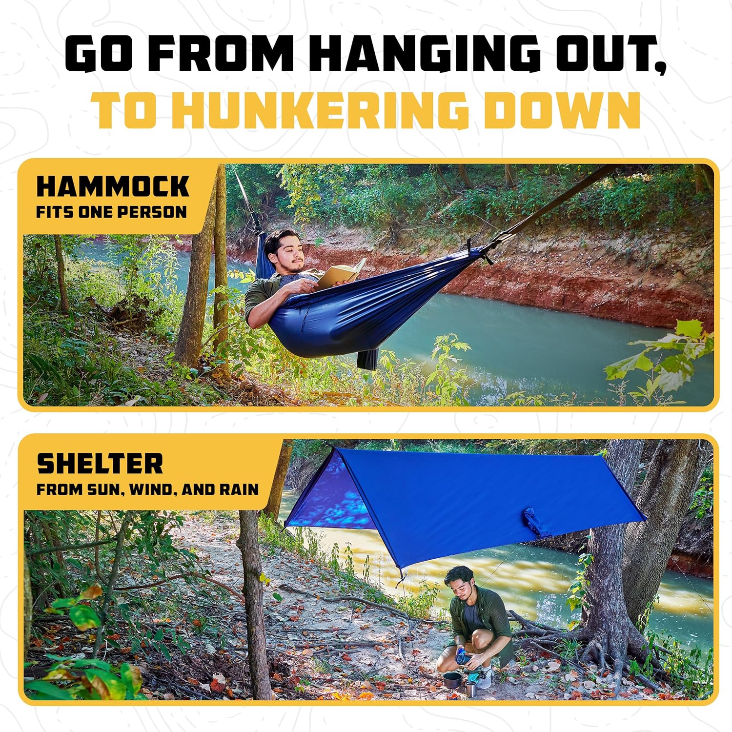 Wise Owl Outfitters Hamaca 4 en 1  Hamaca de camping, lona de refugio, poncho y huella  Accesorios esenciales y accesorios para campistas