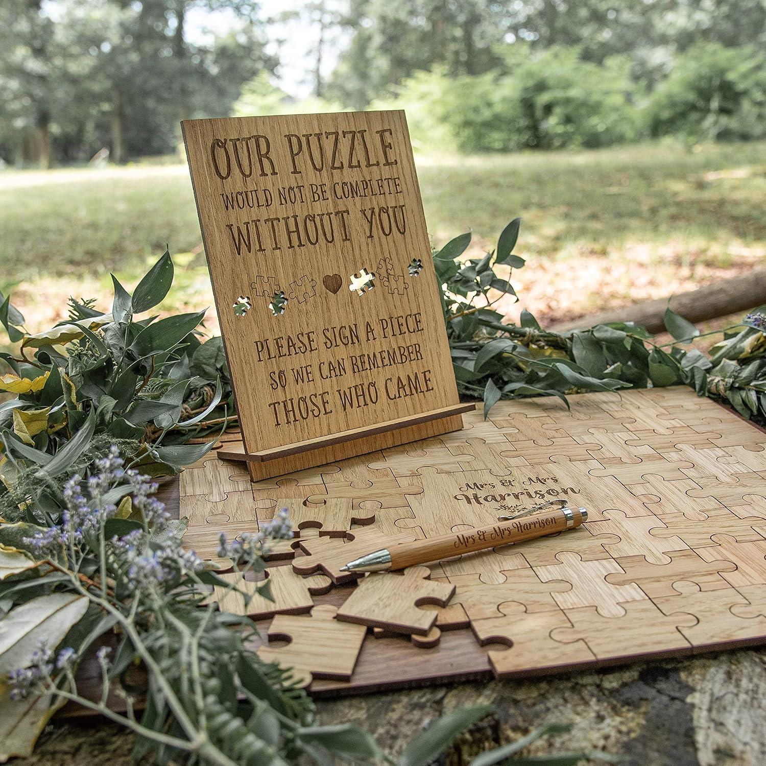 Wedding guest book alternative jigsaw puzzle personalized guestbook  laser engraved wooden pieces for party engagement reception anniversary (66