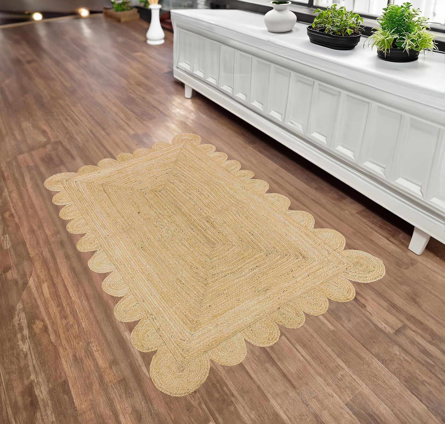 Alfombra de yute festoneado de 5 x 7 pulgadas, alfombra de baño bohemia natural de 2 x 3 pulgadas, alfombra de pasillo de yute para cocina, 2.6 x 6