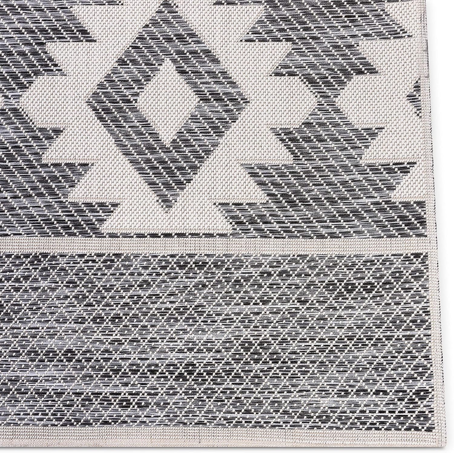 Well Woven Povie – Alfombra gris del suroeste de tejido plano con patrón de medallón de diamante (3 pies 11 pulgadas x 5 pies 3 pulgadas)