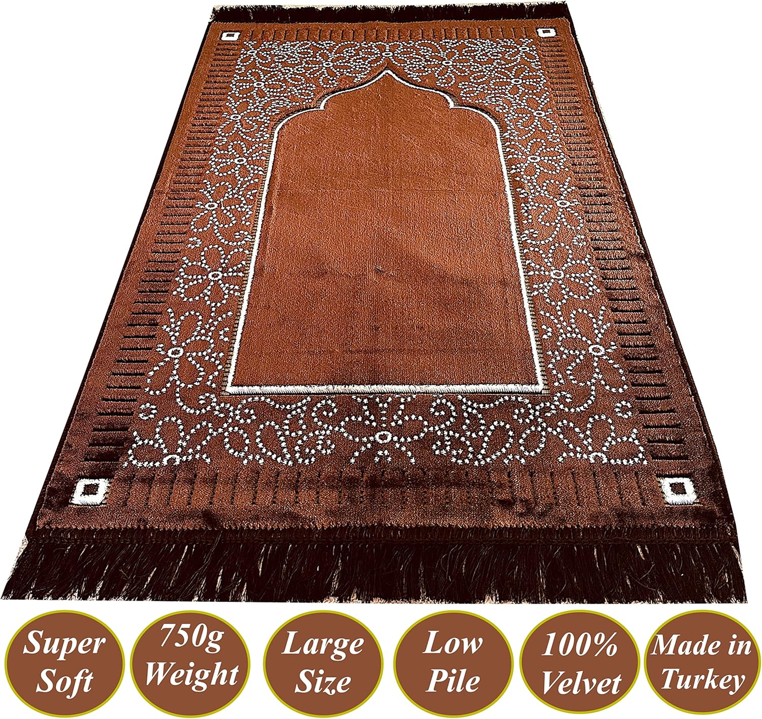 Mihrab – Tapete de oración de terciopelo de lujo con estampado, 26.46 oz, peso  Fabricado en Turquía (café)