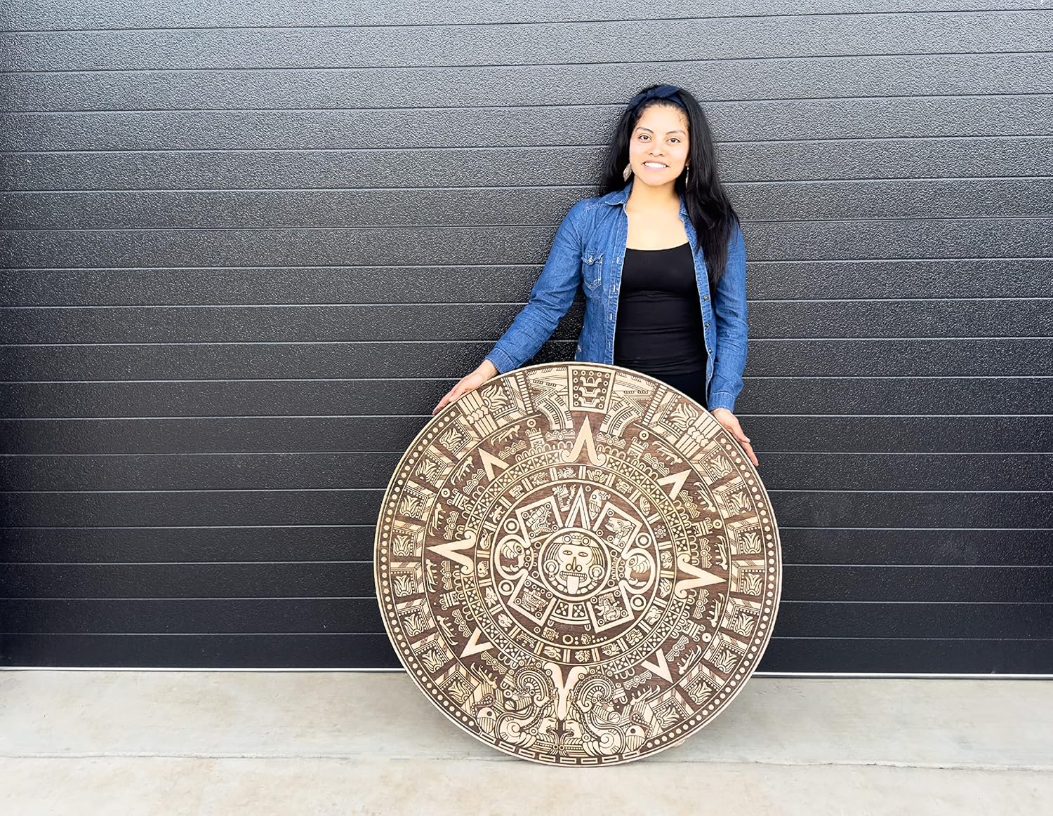 Urbalabs – Calendario azteca de madera para decoración de pared, de abedul grueso de 12 pulgada para colgar en la pared, calendario azteca mexicano,