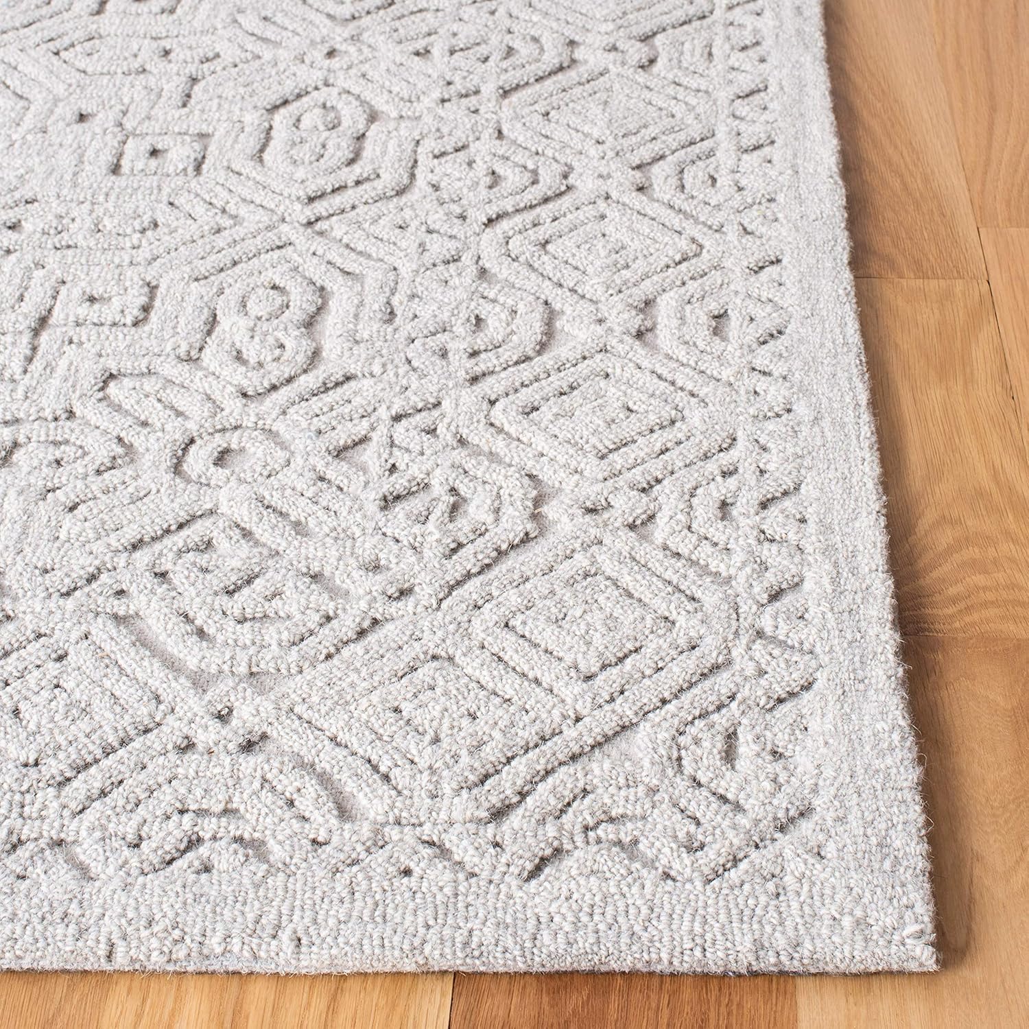 SAFAVIEH Textural Collection – Alfombra de área de 5 x 8 pies, color plateado, hecho a mano, ideal para zonas de alto tráfico en sala de estar,