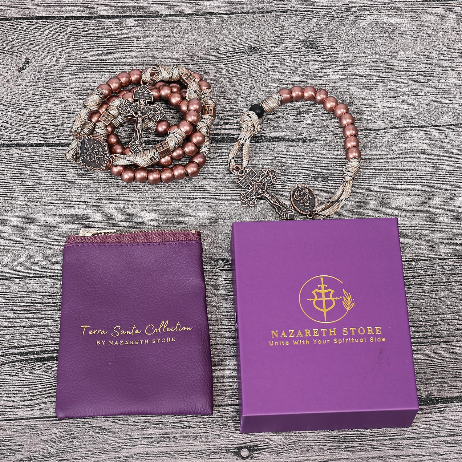 Nazareth Store Juego de rosarios de cuerda de paracaídas, collar de rosario resistente y rosario de una década con cordón fuerte y pesado con San