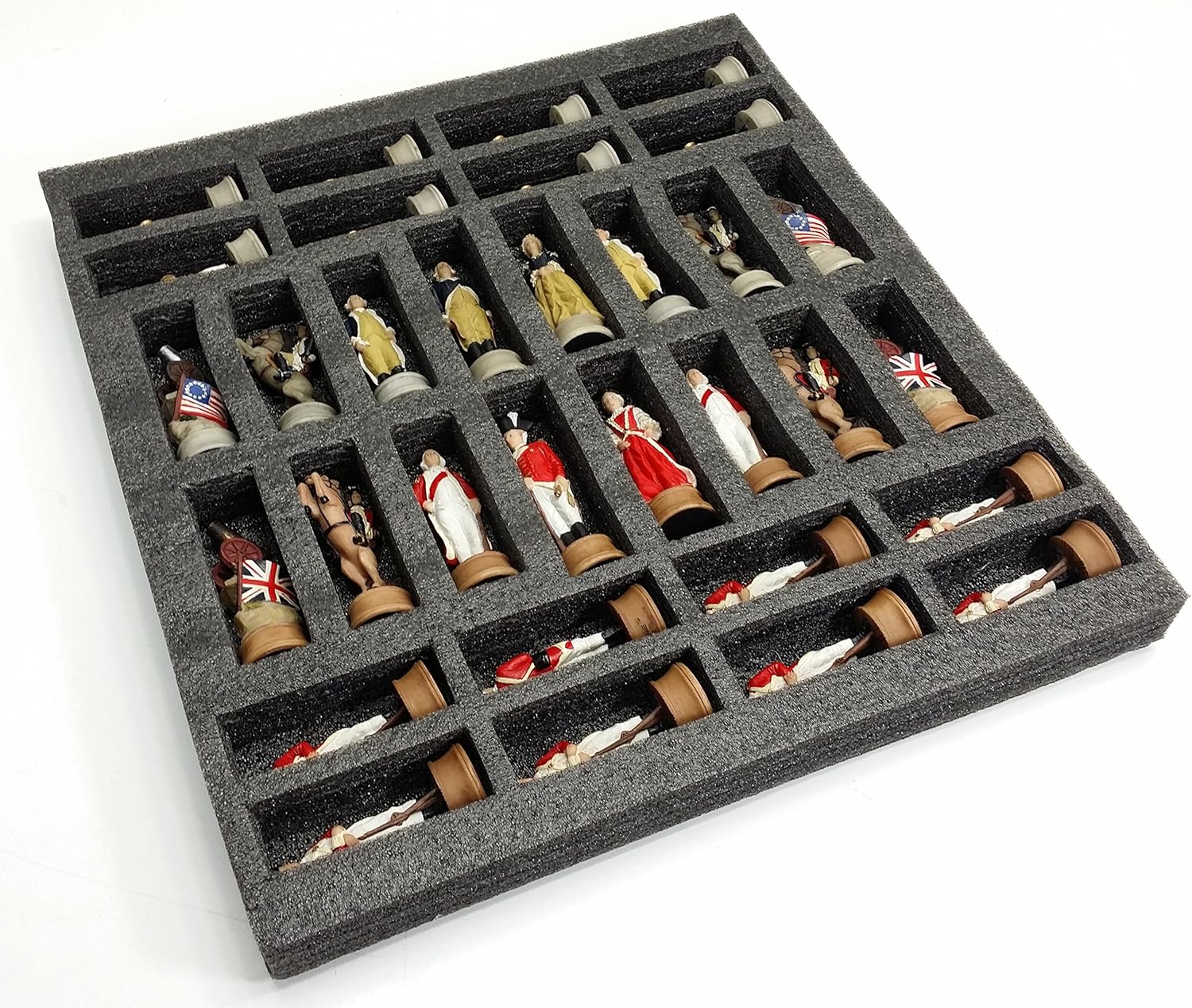 Juego de ajedrez de guerra de independencia revolucionaria americana con tablero de mármol sintético negro y rojo de 16 pulgadas