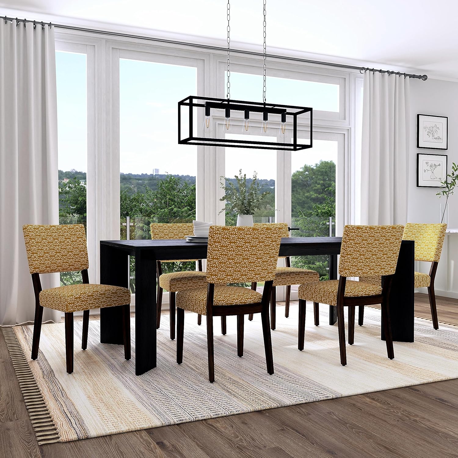 HomePop Decoración del hogar con respaldo abierto, lado de tela, sillas de comedor para cocina y sala de estar, estampado amarillo dorado (juego de