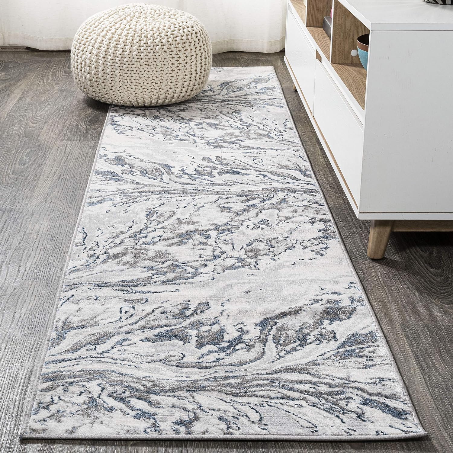 JONATHAN Y SOR203B-28 – Alfombra abstracta de 2 x 8 pies, jaspeada con remolinos para interiores, estilo informal, tradicional, fácil de limpiar,