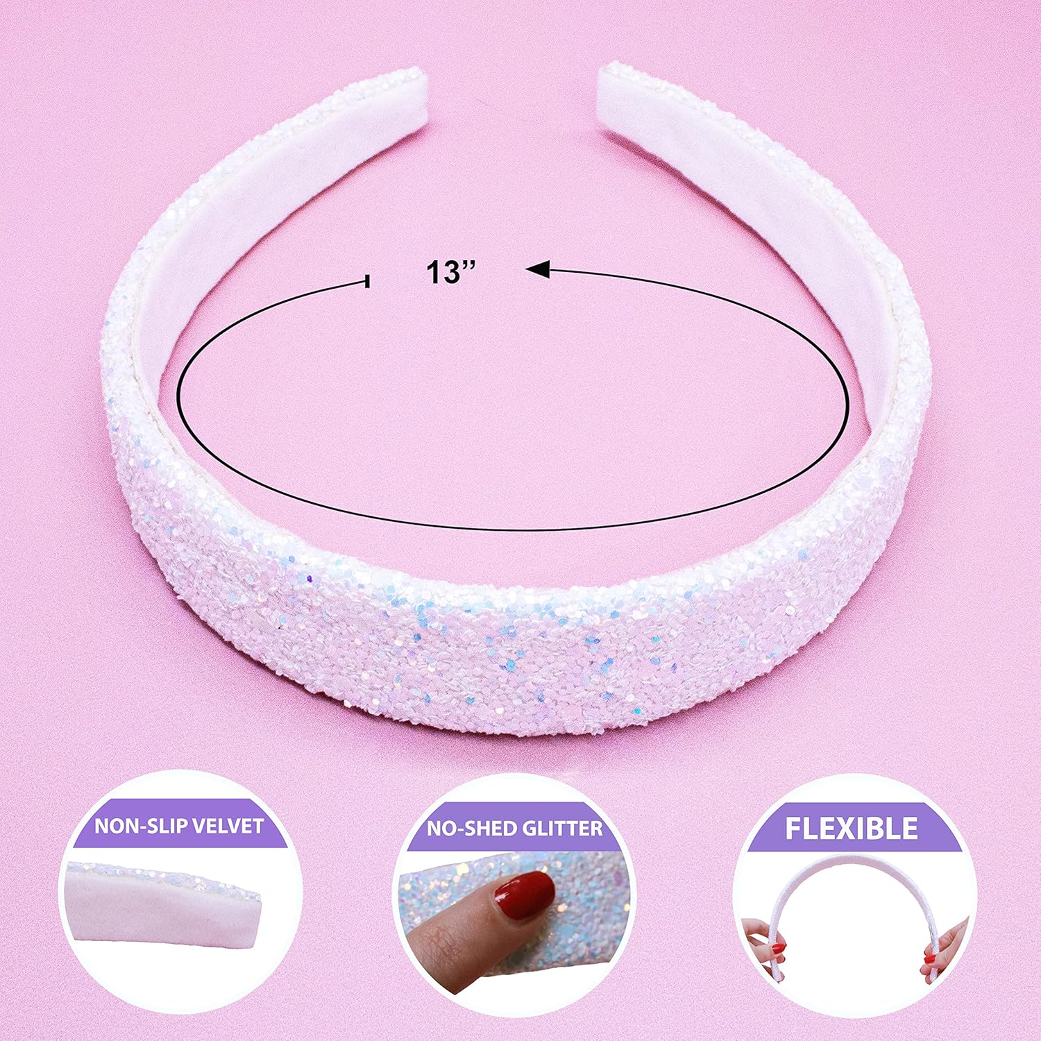 FROG SAC Diademas con purpurina para niñas, diadema ancha brillante para accesorios para el cabello de niñas pequeñas, lindas bandas brillantes para