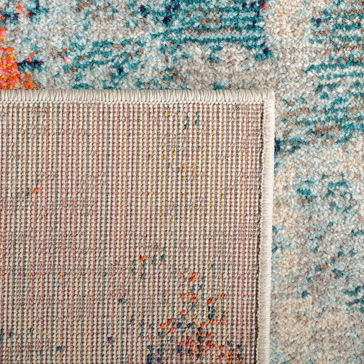 SAFAVIEH Madison Collection 3′ Square Cream  Orange MAD478B Modern Abstract Non-Shedding Living Room Bedroom Accent Rug