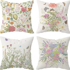 weesire Juego de 4 fundas de almohada florales para decoración de verano y primavera, color verde salvia, fundas de cojín decorativas de algodón weesire Juego de 4 fundas de almohada florales para decoración de verano y primavera, color verde salvia, fundas de cojín decorativas de algodón