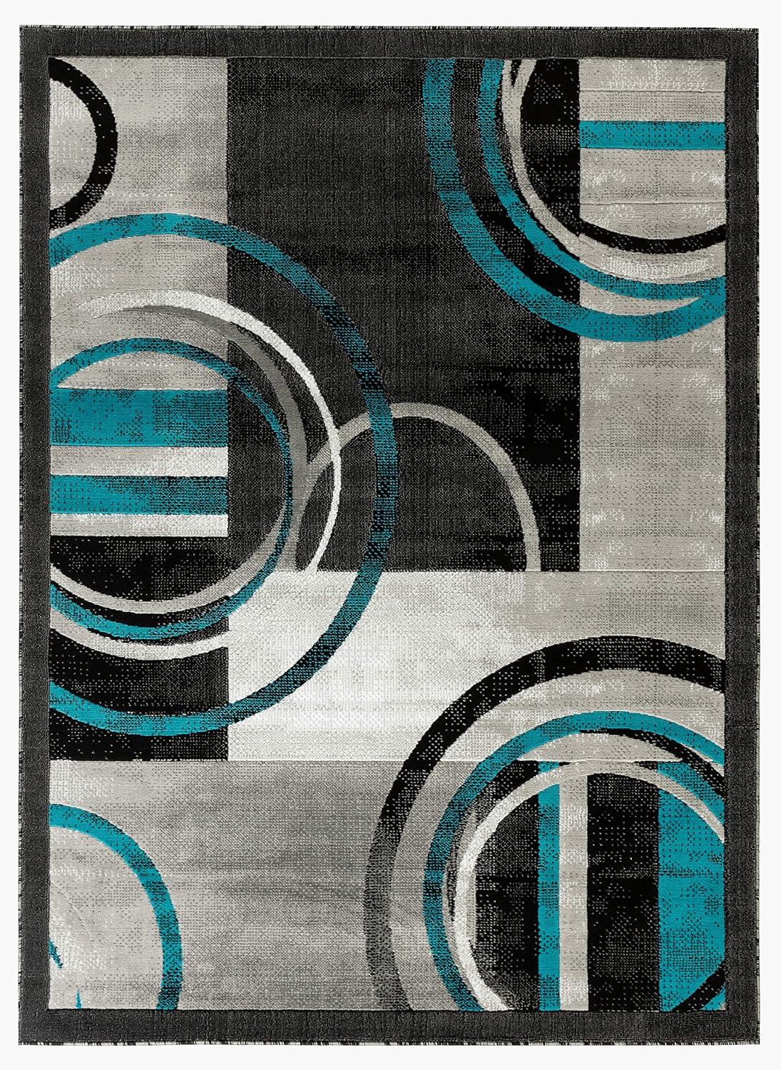 Rug and Decor NPT 53 – Alfombra abstracta moderna gris turquesa para sala de estar, dormitorio, 2 pies x 7 pies