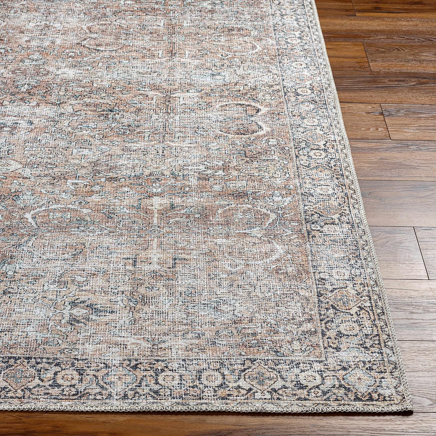 Kemer Collection – Alfombra de pasillo de cocina, lavable a máquina, estilo vintage, envejecida, desteñida, oriental bohemia persa con bordes