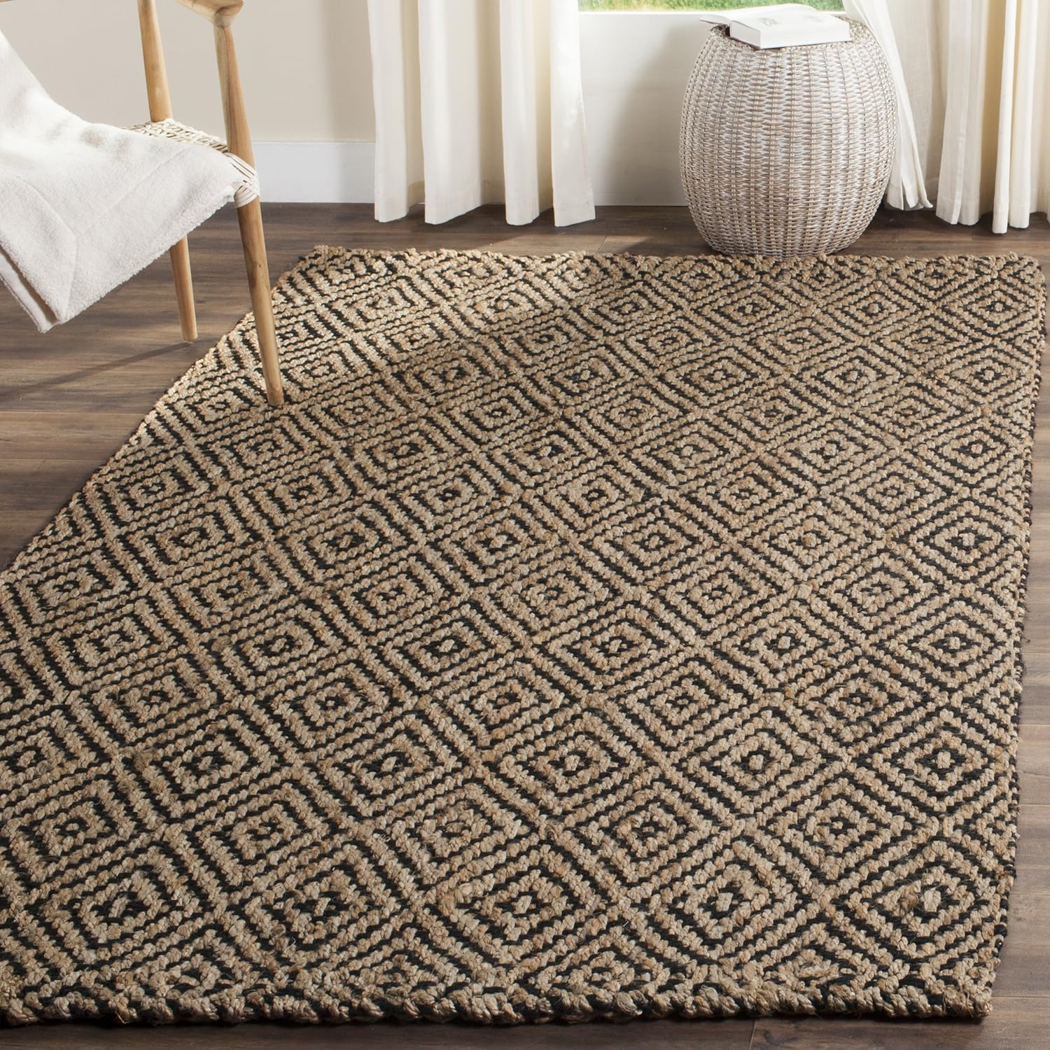 SAFAVIEH Natural Fiber Collection NF181C – Alfombra cuadrada de yute de 4 pies, hecha a mano, color negro