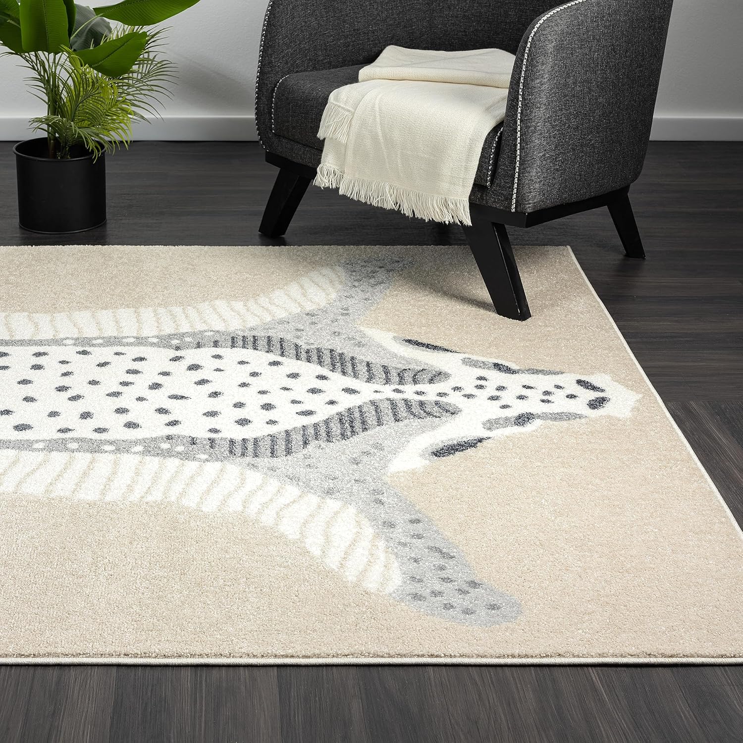 Abani Nuevo Collection – Alfombra de área, diseño moderno de piel sintética, color marfilbeige, 7.9 x 10.2 pies, fácil de limpiar, duradera para
