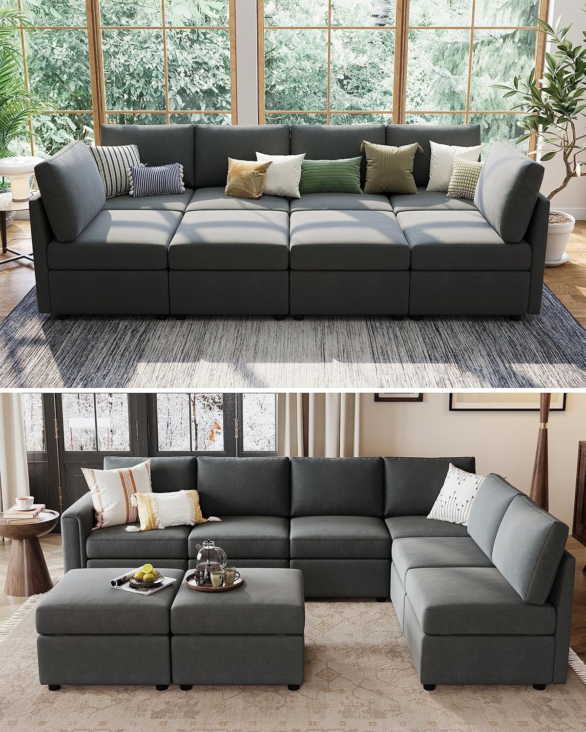 LINSY HOME Sofá modular modular en forma de U con almacenamiento, otomanas, sofá modular modular de gran tamaño con espuma viscoelástica, juegos de