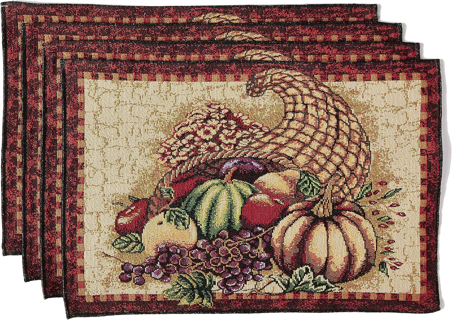 Violet Linen – Tapiz de lino para cosecha de otoño, Acción de Gracias, hojas de otoño, girasoles, frutas, calabazas, tapiz tejido de algodón de