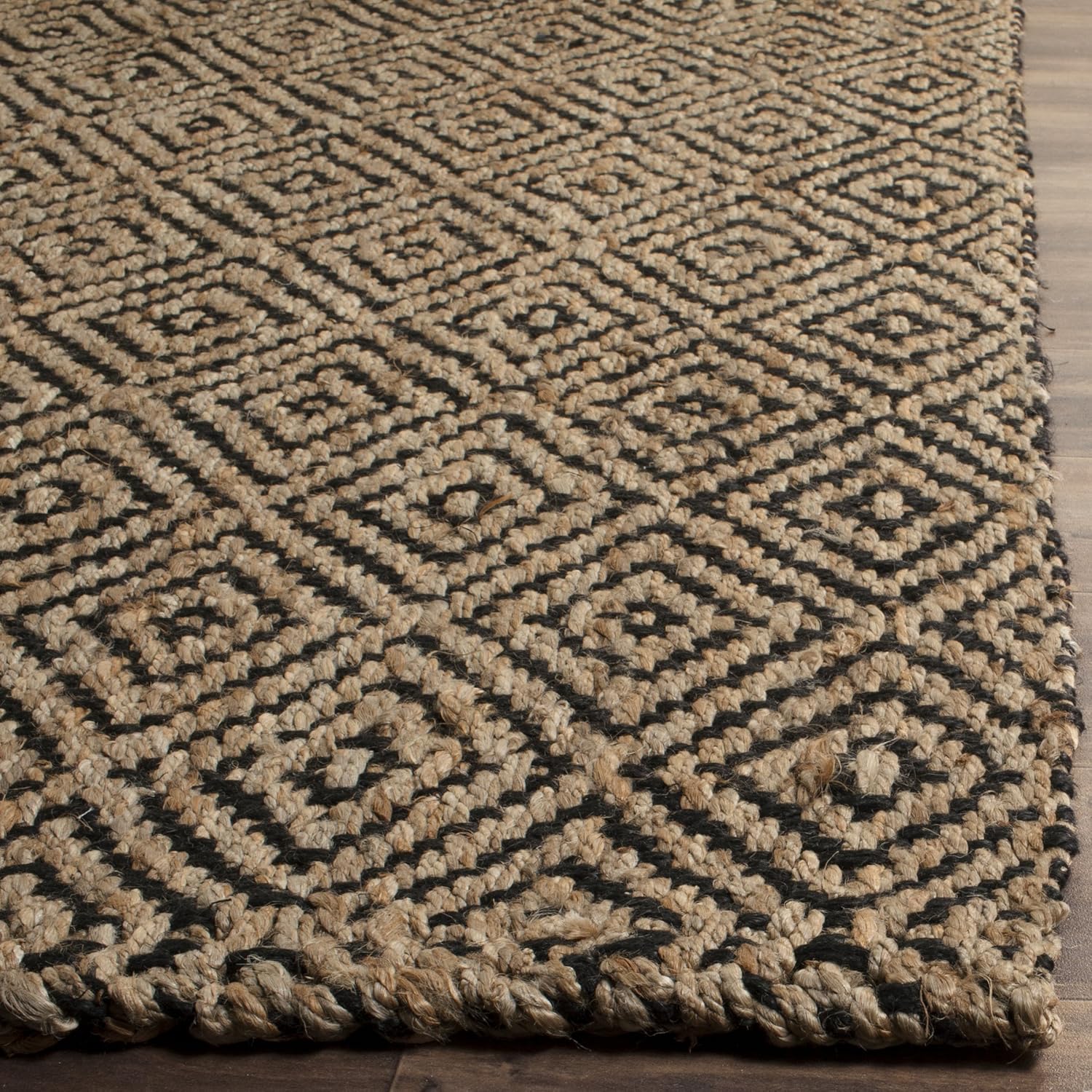 SAFAVIEH Natural Fiber Collection NF181C – Alfombra cuadrada de yute de 4 pies, hecha a mano, color negro