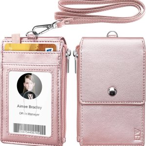 Soporte para tarjeta de identificación ELV con cremallera, de piel sintética, con 5 ranuras para tarjetas, 1 bolsillo lateral con bloqueo RFID y Soporte para tarjeta de identificación ELV con cremallera, de piel sintética, con 5 ranuras para tarjetas, 1 bolsillo lateral con bloqueo RFID y